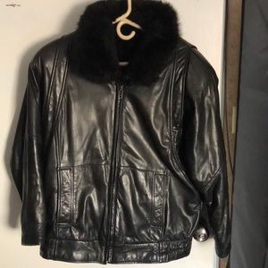 Men’s Andrew Marc Leather Bomber w/ Opossum Fur